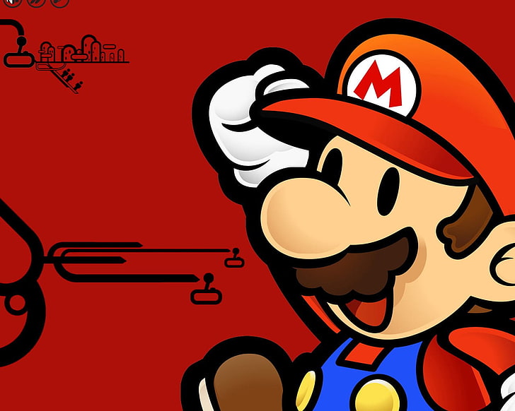 Super Mario wallpaper, red, Mario Bros., Paper Mario, cartoon, HD wallpaper