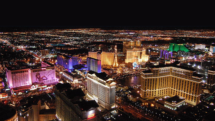 Las Vegas Strip At Night View From Helicopters Hd Widescreen Wallpaper 2560×1440