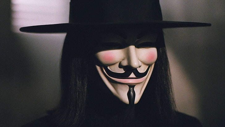 Guy Fawkes mask, V for Vendetta, face, hat, disguise, mask - disguise
