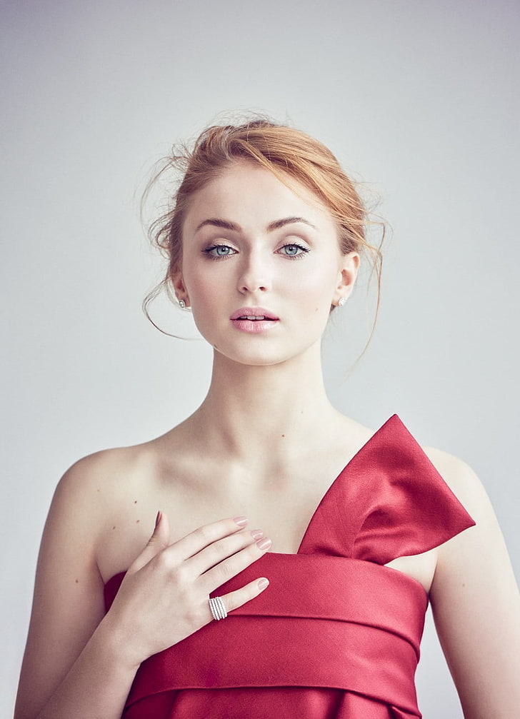 blonde haired woman, actress, women, Sophie Turner, looking at viewer