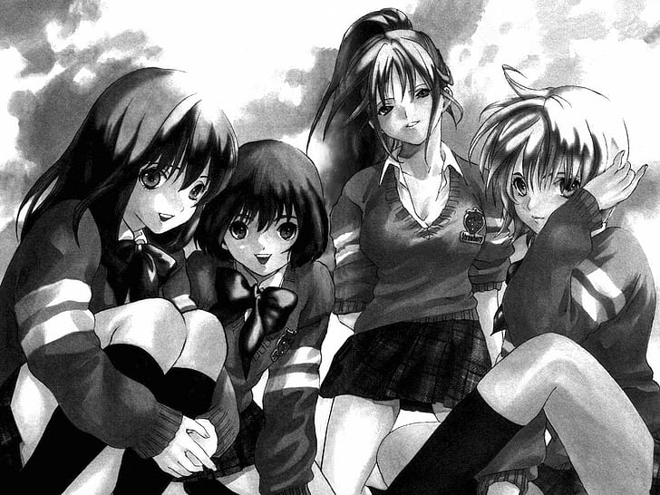 anime girls, manga, school uniform