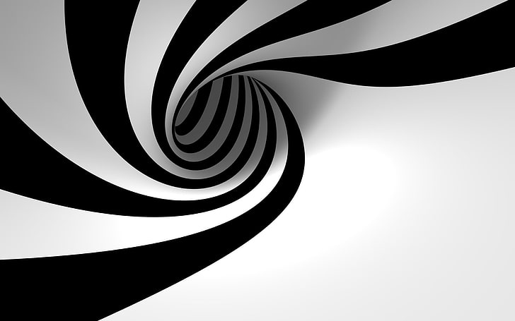 black and white swirl illusion, abstract, digital art, monochrome, HD wallpaper