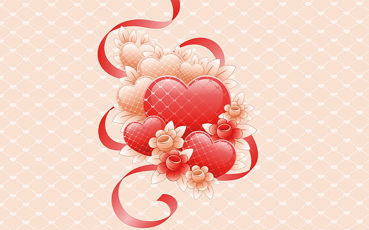 Hearts, valentines day, abstract, love, 3d and abstract, HD wallpaper