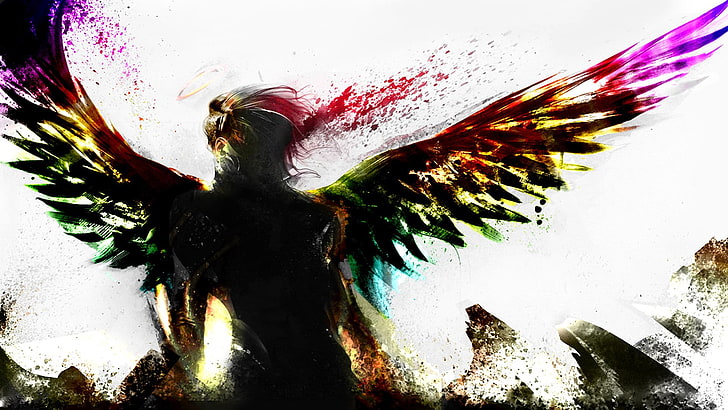 digital art of bird, wings, artwork, fantasy art, angel, colorful