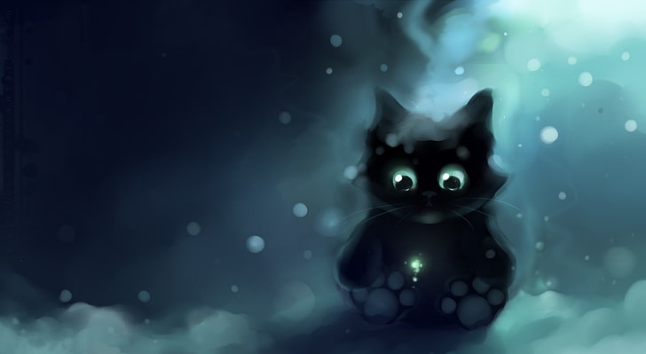 Magic Sparkles, black cat illustration, Artistic, Fantasy, Beautiful