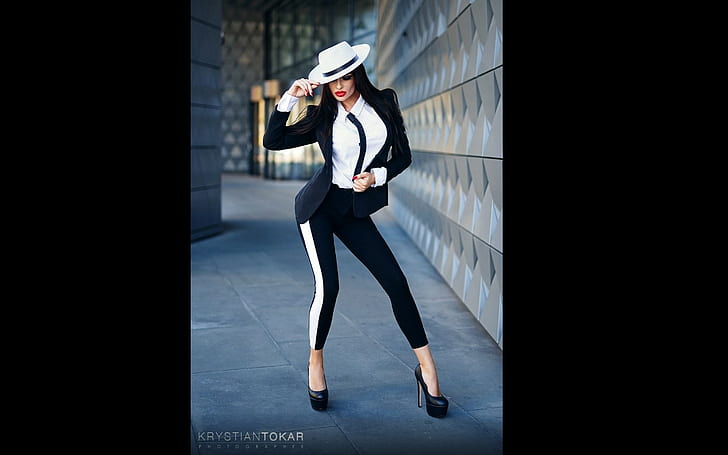 women, hat, Krystian Tokar, model, legs, tie, HD wallpaper