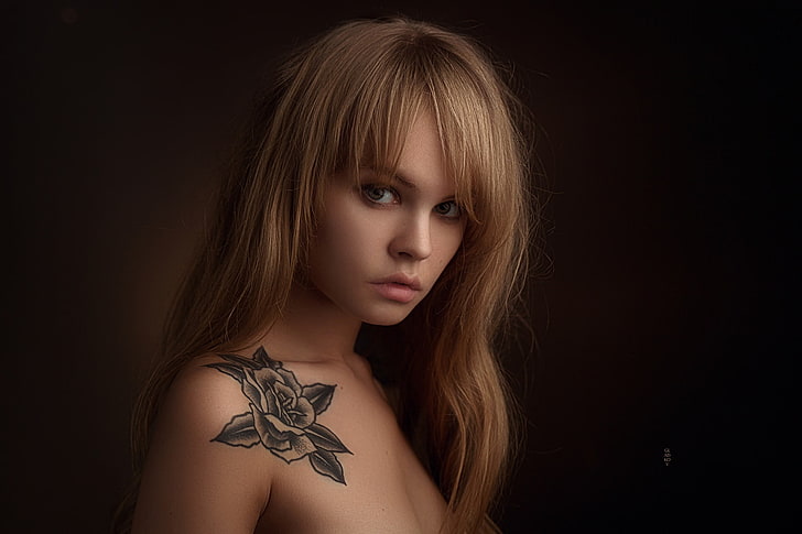 rose tattoo, women, Anastasia Scheglova, blonde, face, portrait