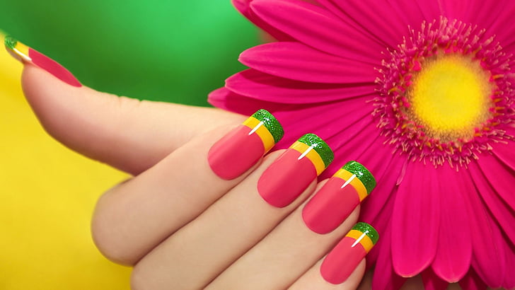hands-nails-finger-manicure-collorfull-sunflower