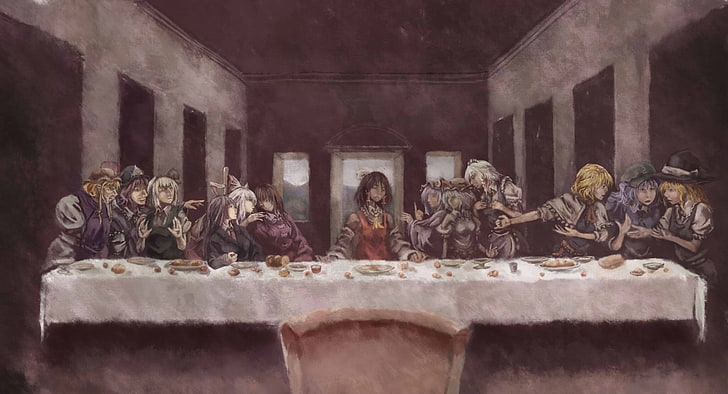 Touhou, The Last Supper, fantasy art, the past, human representation, HD wallpaper