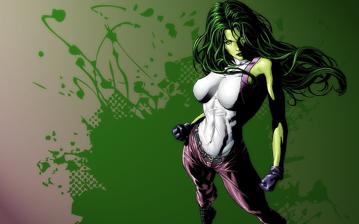 Marvel She-Hulk, green, girl, art, Comics, She Hulk, green color, HD wallpaper