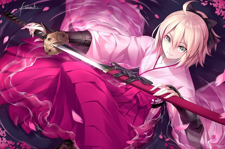 Fate Series, pink hair, anime, katana, girls with swords, anime girls, HD wallpaper