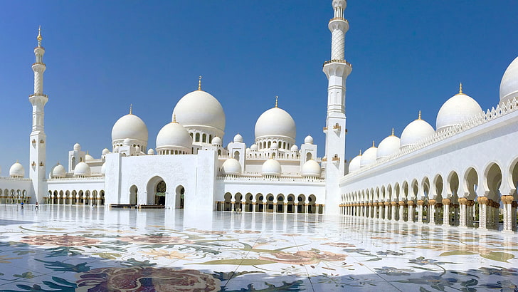 HD wallpaper: white mosque, Abu Dhabi, Islamic architecture, sunlight,  marble | Wallpaper Flare