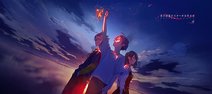 Summer ghost, anime, sky, spark, HD wallpaper