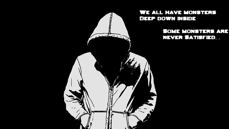 person's hoodie illustration, quote, dark, hoods, one person
