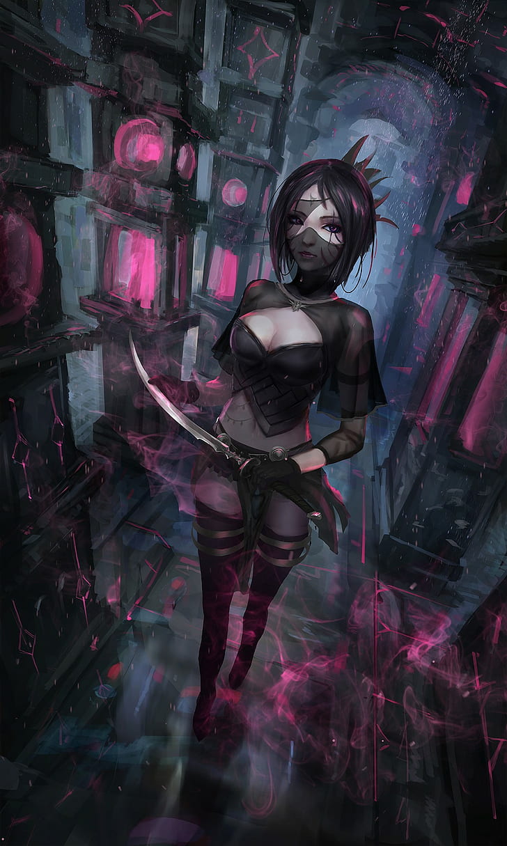 black and pink illustration, Dota 2, Templar Assassin, women, HD wallpaper