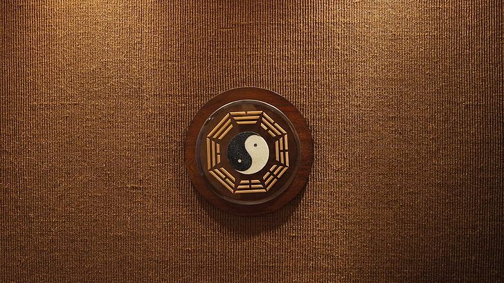 yin-yang wall decor, background, tree, sign, texture, symbol, HD wallpaper