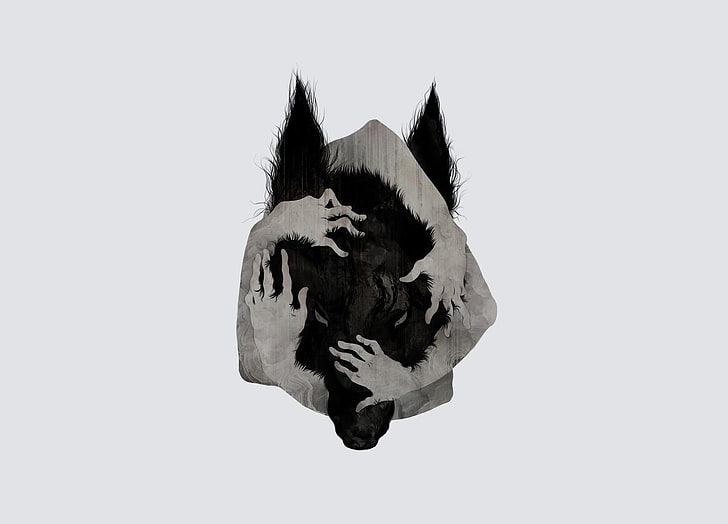 black wolf clip art, werewolves, hands on head, artwork, simple background, HD wallpaper