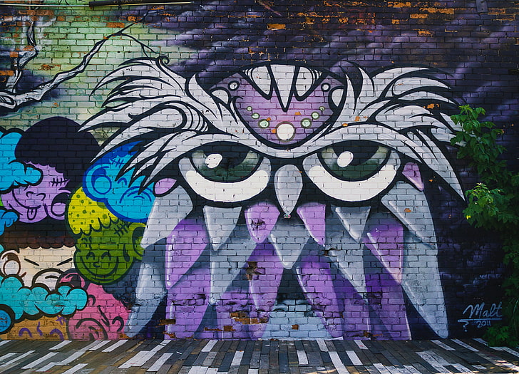 owl wall art, graffiti, street art, pattern, backgrounds, abstract, HD wallpaper