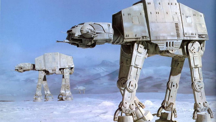 white Star Wars spaceship, AT-AT, Hoth, Battle of Hoth, snow