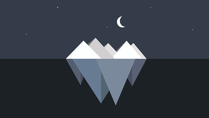 Artistic, Minimalism, Iceberg, Moon, Water