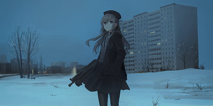 Anime, Original, Firearm, Girl, Gun, Winter