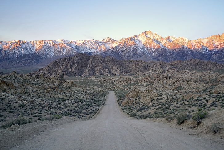 landscape, mountains, desert, USA, snow, nature, rocks, Mount Whitney, HD wallpaper