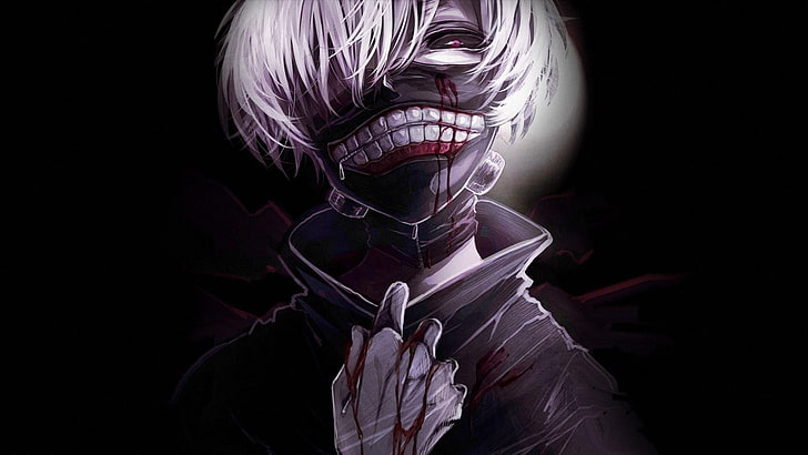 white-haired male anime character, tokyo ghoul, kaneki ken, black