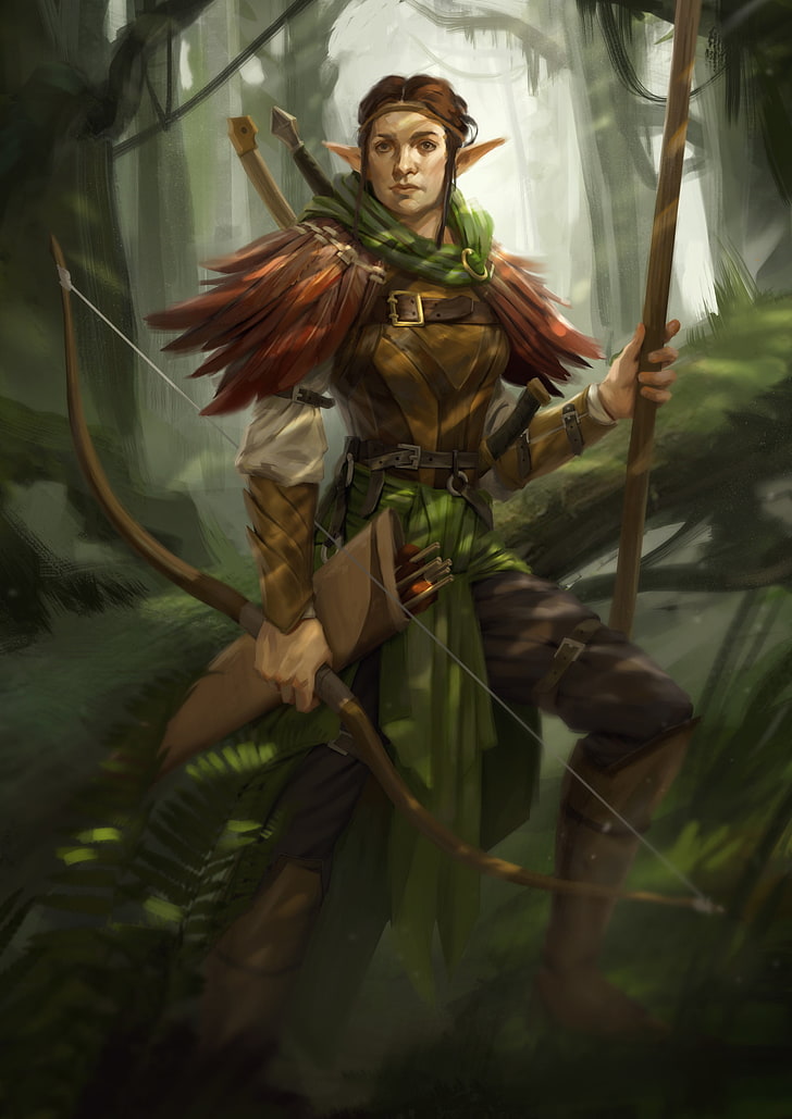 green and red leaf plant, fantasy art, archer, Simon Tosovsky, HD wallpaper
