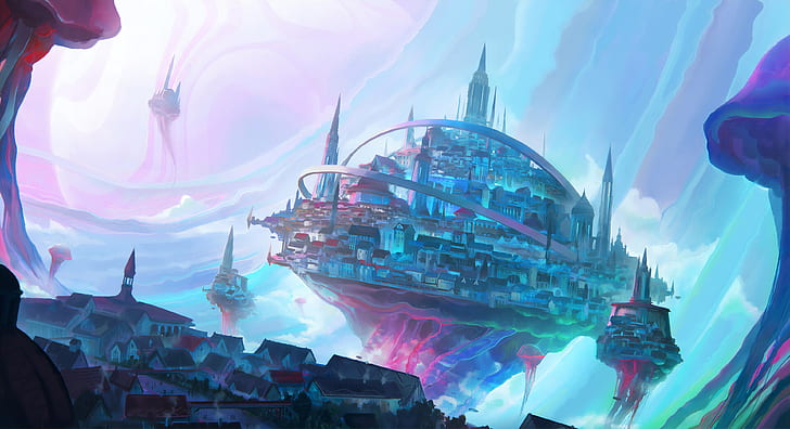 Fantasy, City, Floating Island, HD wallpaper