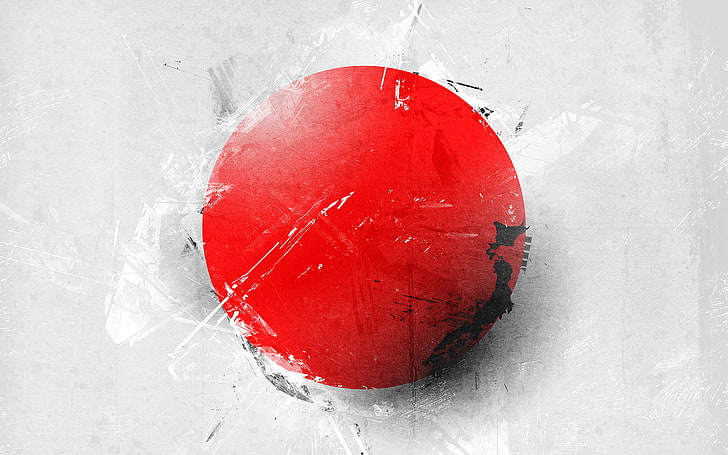 round red and gray digital wallpaper, Japan, island, flag, backgrounds, HD wallpaper