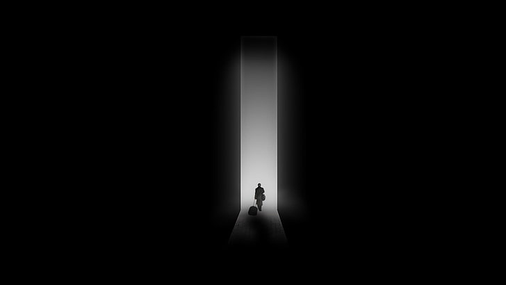 person walking on hallway wallpaper, light, darkness, people