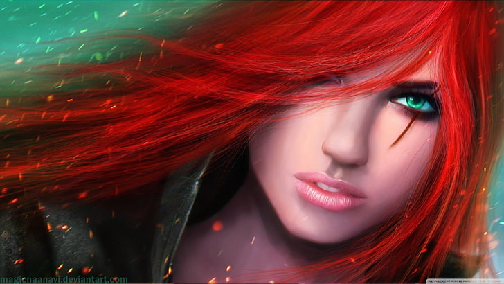 female character in red hair, Katarina, MagicnaAnavi, redhead, HD wallpaper
