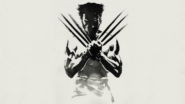 Wolverine illustration, look, pose, figure, minimalism, art, claws