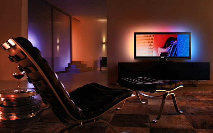 Lounge, ambilight, interior, chair, HD wallpaper