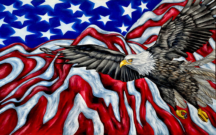 Birds, Bald Eagle, American Flag, Artistic, HD wallpaper