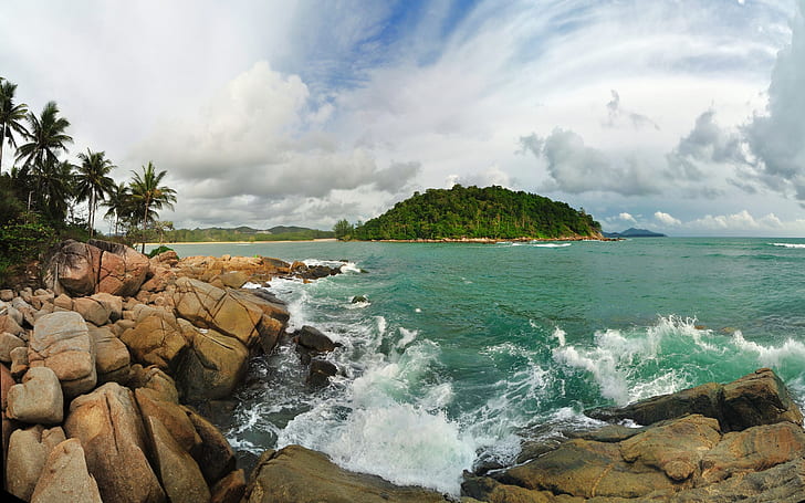 Layan Beach And Koh Kata (kata Island) Panorama, Phuket Thailand (high Resolution), HD wallpaper