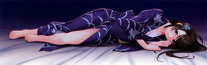 woman wearing purple dress illustration, anime girls, smiling