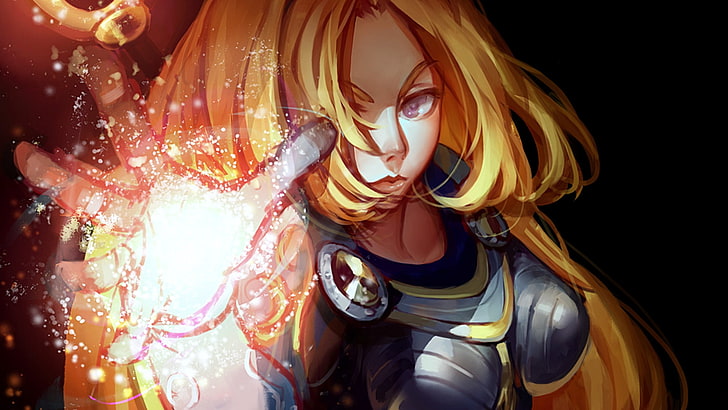 yellow haired girl anime illustration, fantasy art, Lux (League of Legends)