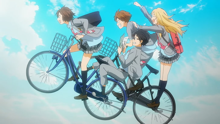 Anime, Your Lie in April, Bicycle, Kaori Miyazono, Kousei Arima