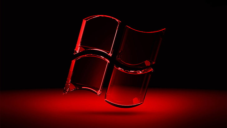 red Windows logo, computer, flower, glass, drops, light, color, HD wallpaper