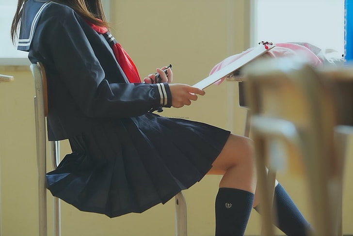 Japanese women, school uniform, classroom, schoolgirl, schoolgirl uniform, HD wallpaper