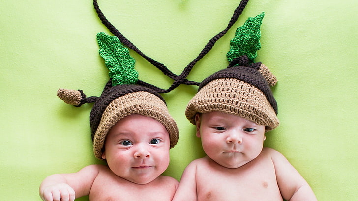 children, baby, woolly hat, childhood, portrait, young, two people, HD wallpaper