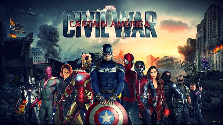 Marvel Civil War Captain America digital wallpaper, Falcon, spider man