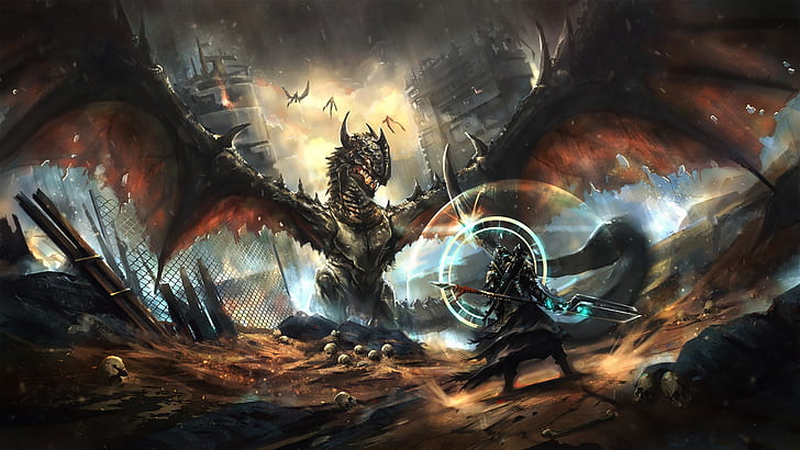 HD wallpaper: artwork, fantasy art, dragon, creature, cyan | Wallpaper ...