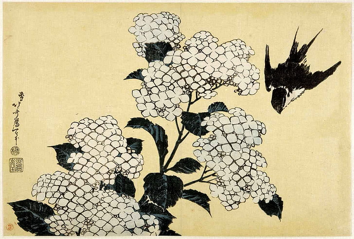 Hokusai, birds, swallow (bird), wall - building feature, no people, HD wallpaper