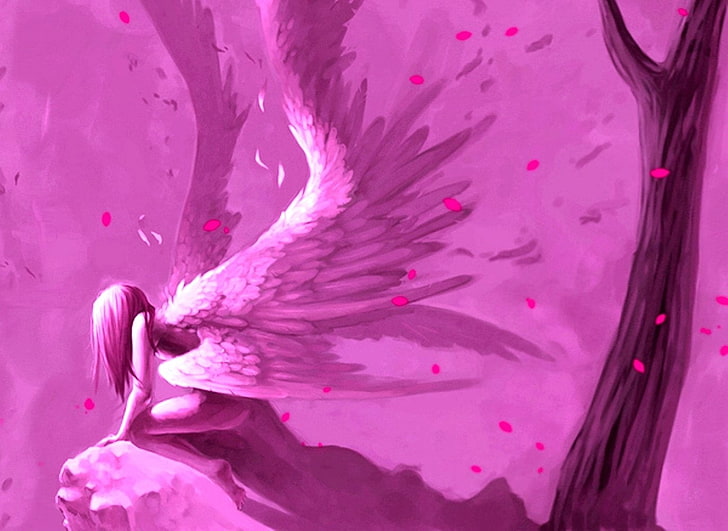 HD wallpaper: angel illustration, Fantasy, Fallen, Pink, Woman | Wallpaper  Flare