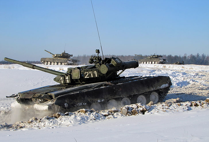 green and black 211 tanker, winter, snow, Russia, T-80 BV, military, HD wallpaper