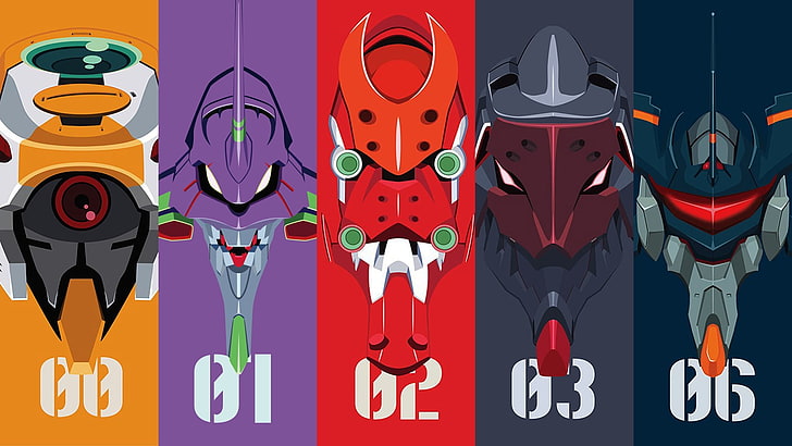 robot illustration, Neon Genesis Evangelion, EVA Unit 02, EVA Unit 03
