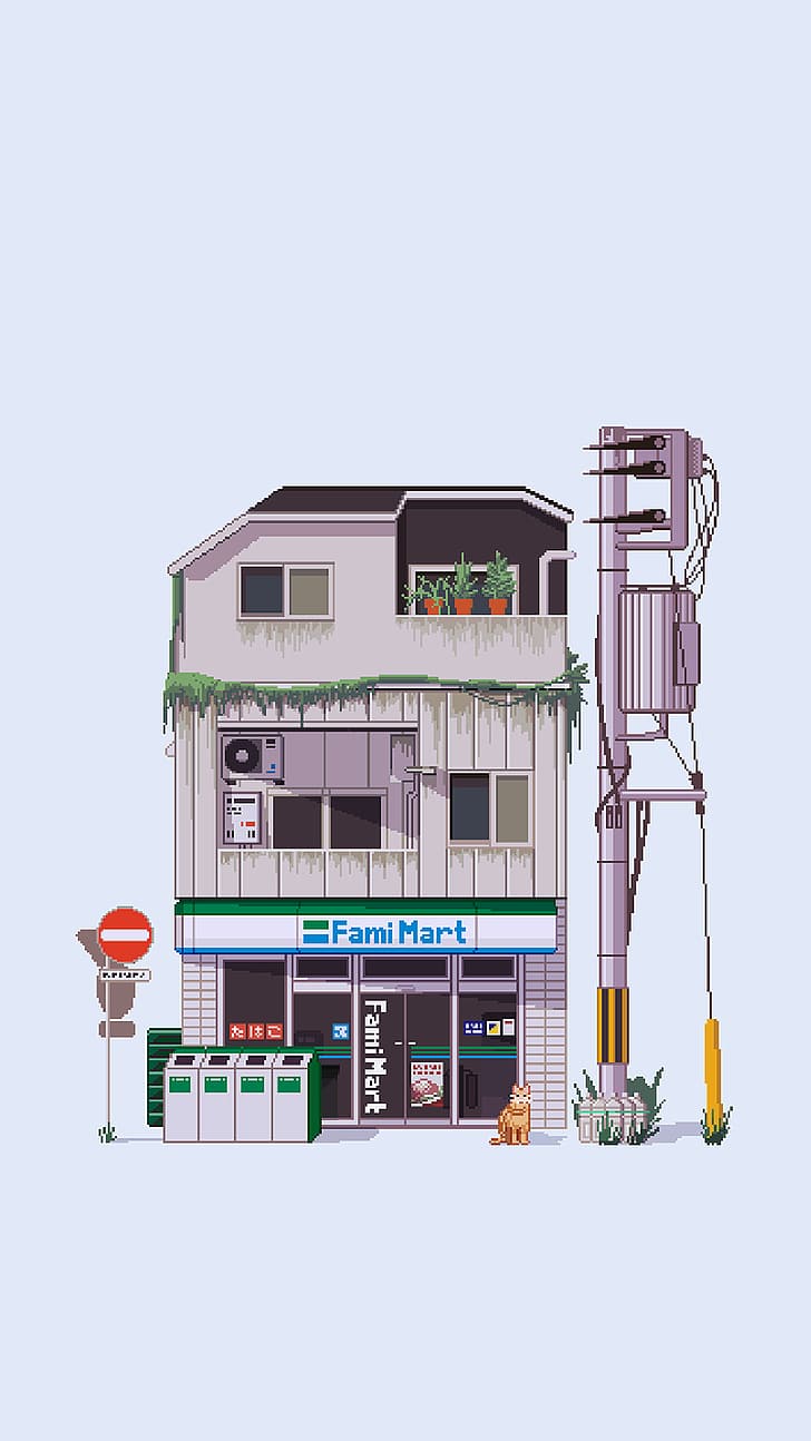 pixel art, Japan, store front, Nelson Wu, HD wallpaper