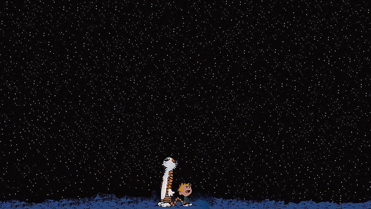 calvin and hobbes comics, night, star - space, snow, sky, astronomy, HD wallpaper